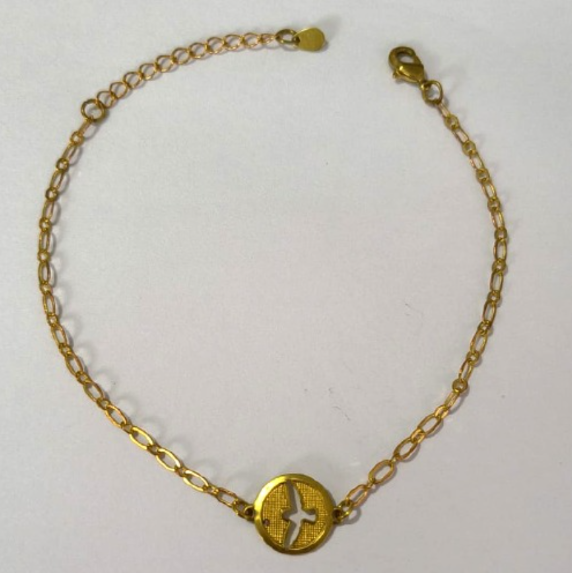 PULSEIRA NO BRUTO PRONTO PARA O BANHO(PESO 1.8GR (100% LATÃO)(1988) COM FECHO LAGOSTA-TAMANHO 18CM+ESTENSOR( Red 12mm C/ Espirit Santo ")BRU24460