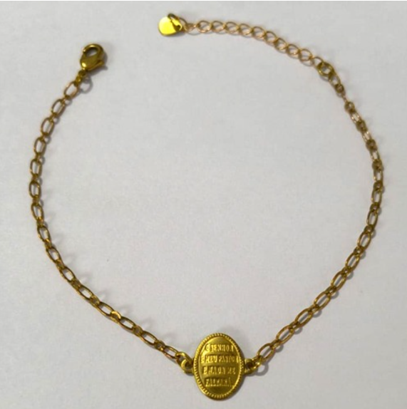 PULSEIRA NO BRUTO PRONTO PARA O BANHO(PESO 1.8GR (100% LATÃO)(3.1487A2) COM FECHO LAGOSTA-TAMANHO 18CM+ESTENSOR( OVAL "O SENHOR É MEU PASTOR" ")BRU24462