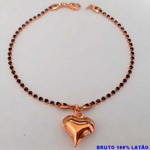 PULSEIRA NO BRUTO PRONTO PARA O BANHO(CX155)(COM CORRENTE SIMPLES E DELICADA COM CRISTAL NEGRO ) PESO 2.4GR(TAMANHO 18CM) BRU24470