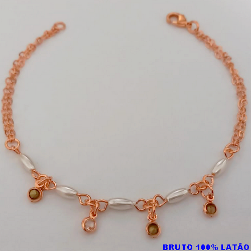 PULSEIRA NO BRUTO PRONTO PARA O BANHO(CX155)(COM CORRENTE SIMPLES E DELICADA COM CRISTAL E PEROLA ) PESO 2.2GR(TAMANHO 18CM) BRU24471