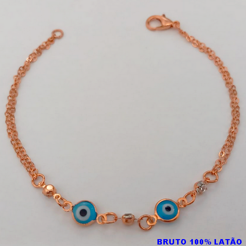 PULSEIRA NO BRUTO PRONTO PARA O BANHO(CX155)(COM CORRENTE DUPLA COM OLHO GREGO E CRISTAL ) PESO 1.8GR(TAMANHO 18CM) BRU24477
