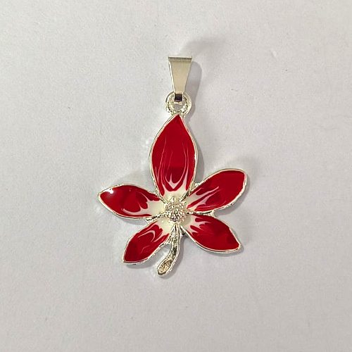 PINGENTE FOLHEADO A PRATA COM 50 MILÉSIMOS + VERNIZ DIAMOND - PINGENTE FLOR VERMELHA 26MM PRA859