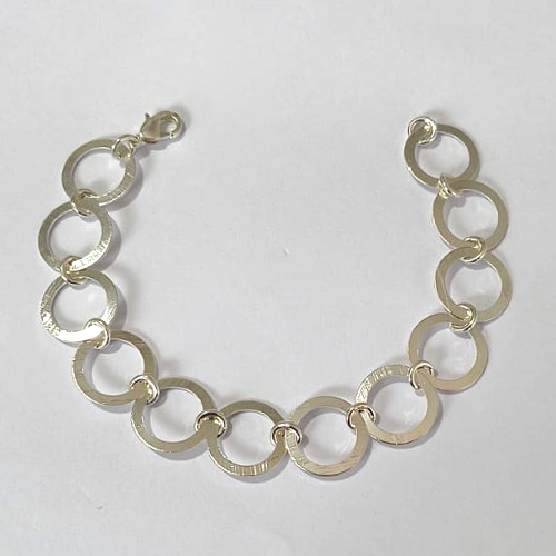 PULSEIRA FOLHEADA A PRATA COM 50 MILÉSIMOS + VERNIZ DIAMOND - PULSEIRA TODA EM ELOS - TAMANHO 18CM COM FECHO LAGOSTA - PRA870