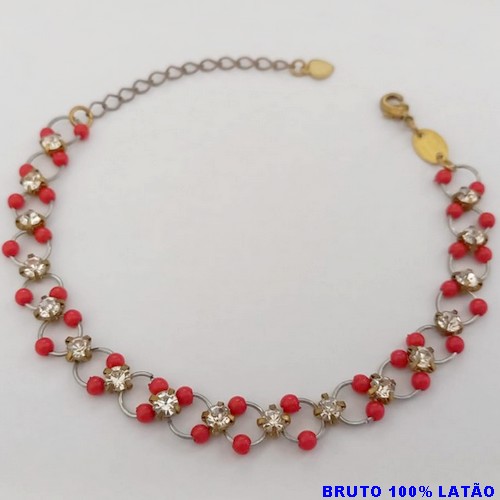 PULSEIRA NO BRUTO PRONTO PARA O BANHO(CX156)(COM CONTAS VERMELHAS E ZIRCONIAS ) PESO 2.2GR (TAMANHO 18CM) BRU24494