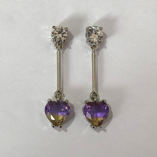 BRINCO EM RÓDIO - BRINCO BASE ZIRCÔNIA E PINGENTE CORAÇÃO EM ZIRCÔNIA FUSION - OURO1205