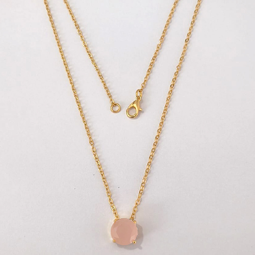 GARGANTILHA FOLHEADA A OURO - BANHADO COM 5 MILÉSIMOS + VERNIZ DIAMOND - CORRENTE CADEADO 45CM E PINGENTE EM ZIRCÔNIA REDONDA FOSCA 10MM - OURO1174