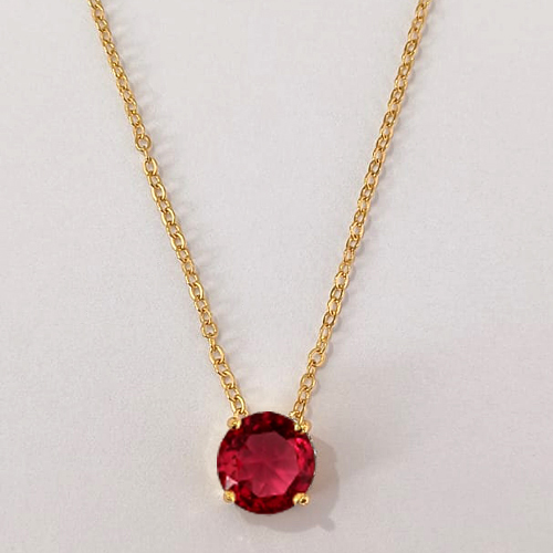 GARGANTILHA FOLHEADA A OURO - BANHADO COM 5 MILÉSIMOS + VERNIZ DIAMOND - CORRENTE CADEADO 45CM E PINGENTE EM ZIRCÔNIA REDONDA ROSA 10MM - OURO1245
