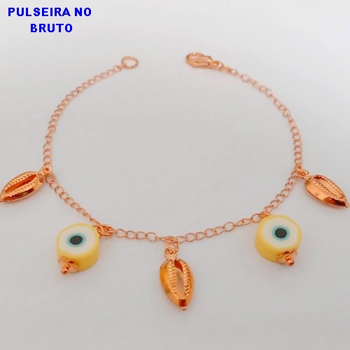 PULSEIRA NO BRUTO PRONTO PARA O BANHO(CX156) PULSEIRAl COM OLHO GREGO) PESO 3.2GR (TAMANHO 18CM) BRU24555