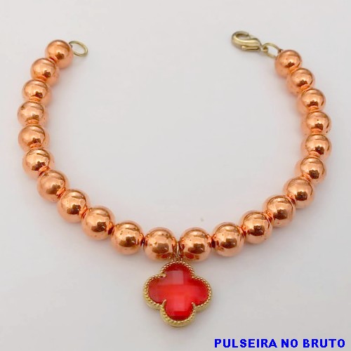 PULSEIRA NO BRUTO PRONTO PARA O BANHO(CX156) PULSEIRA COM CORRENTE INTERNA E BOLAS DE 6MM E VAN CLEFF DE RESINA) PESO 7,2GR (TAMANHO 20CM) BRU24577