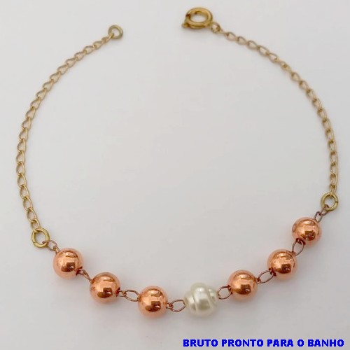 PULSEIRA NO BRUTO PRONTO PARA O BANHO(CX157) PULSEIRA COM CORRENTE SIMPLES COM BOLAS DE 6MM E PEROLA BARROCA) PESO 1.3GR (TAMANHO 20CM) BRU24579