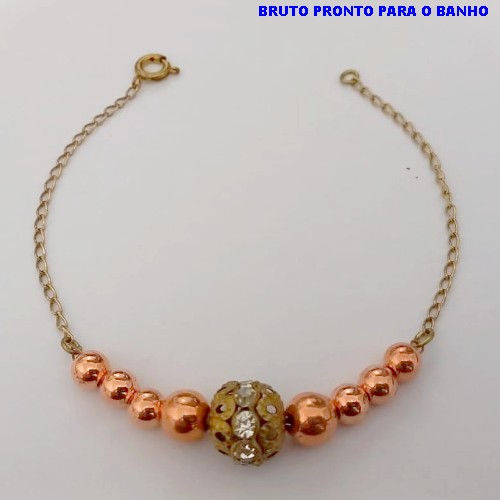 PULSEIRA NO BRUTO PRONTO PARA O BANHO(CX157) PULSEIRA COM CORRENTE NORMAÇCOM BOLAS DE 4 E 6MM E BOLA COM ZIRCONIA 12MM) PESO 3.3GR (TAMANHO 20CM) BRU24583