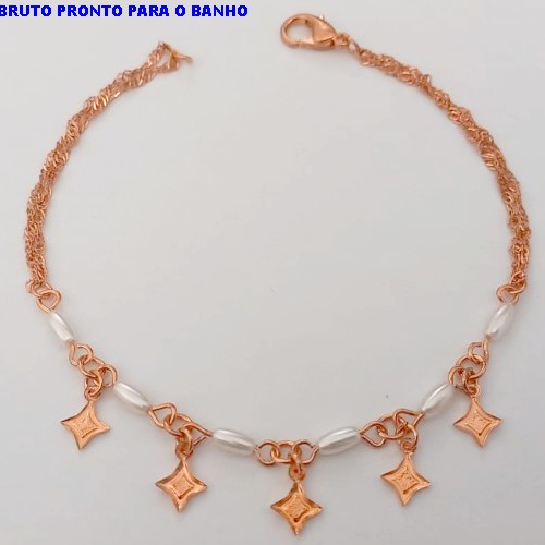 PULSEIRA NO BRUTO PRONTO PARA O BANHO(CX157) PULSEIRA COM CORRENTE SINGAPURA DUPLA COM PEROLAS E BADULAQUES ) PESO 2,3GR (TAMANHO 20CM) BRU24584