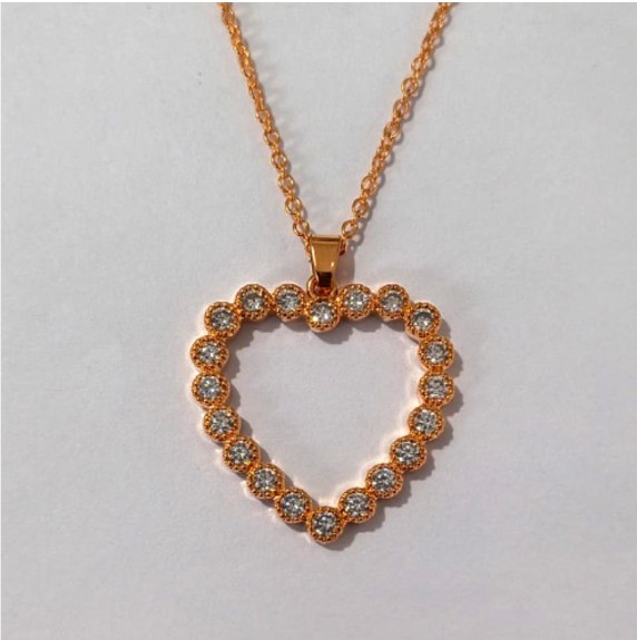 GARGANTILHA NO BRUTO PRONTO PARA O BANHO(CX157) COM CORRENTE NO LATÃO E PINGENTE CRAVEJADO EM MICRO ZIRCONIA( 45CM ) PESO 5.5GR (BRU24596