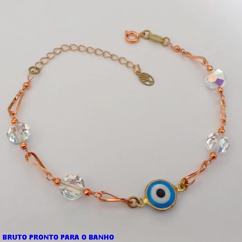 PULSEIRA NO BRUTO PRONTO PARA O BANHO(CX157) PULSEIRA COM CORRENTE ESPECIAL CRISTAL E OLHO GREGO ( PESO 4.6GR (BRU24608