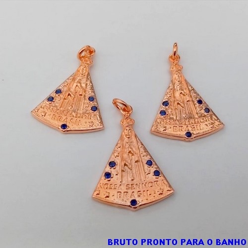 PINGENTE NO BRUTO PRONTO PARA O BANHO(CX158)(cris) - KIT COM 3 PINGENTES NOSSA SENHORA APARECIDA COM ZIRCONIA AZUL - PESO TOTAL 2.8GR(cada pingente) - BRU24625