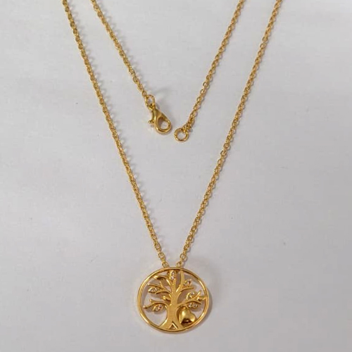 GARGANTILHA FOLHEADA A OURO - BANHADO COM 5 MILÉSIMOS + VERNIZ DIAMOND - CORRENTE CADEADO 45CM E PINGENTE EM ÁRVORE DA VIDA COM ZIRCÔNIAS 17MM - OURO1251