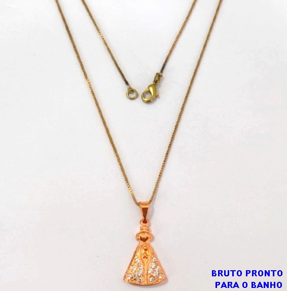 GARGANTILHA NO BRUTO PRONTO PARA O BANHO(CX158)- GARGANTILHA VENEZIANA DE 45CM COM NOSSA SENHORA APARECEIDA CRAVEJADA EM MICRO ZIRCONIA(TAMANHO DO PINGENTE 2X1,5CM- PESO TOTAL 3.7GR - BRU24635