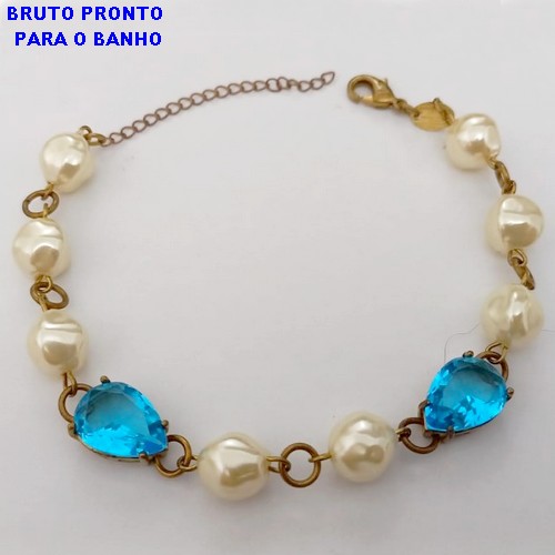 PULSEIRA NO BRUTO PRONTO PARA O BANHO(CX158)- PULSEIRA DE PEROLA BARROCA DE 10MM COM DUAS ZIRCONIA 10X14 COM FECHO LAGOSTA DE 18CM- PESO TOTAL 8.2GR - BRU24637