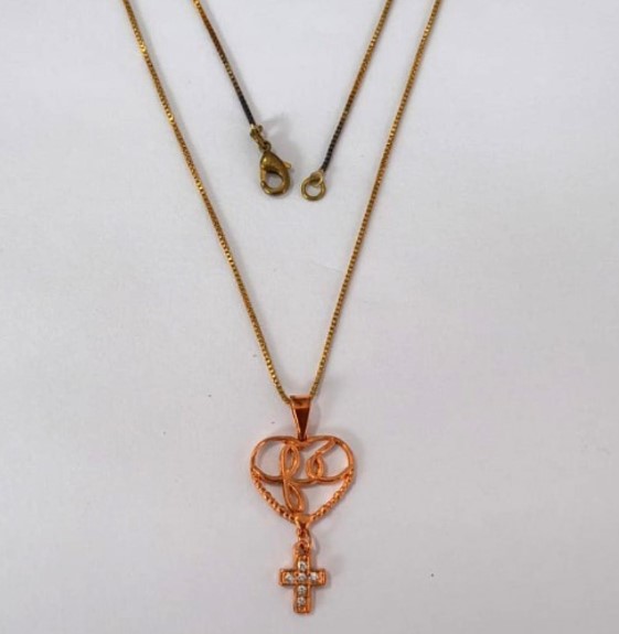 GARGANTILHA NO BRUTO PRONTO PARA O BANHO(CX158)- GARGANTILHA CORRENTE VENEZIANA DE 45CM - COM O PINGENTE FÉ E CRUZ CRAVEJADA- PESO TOTAL 2.9GR - BRU24641