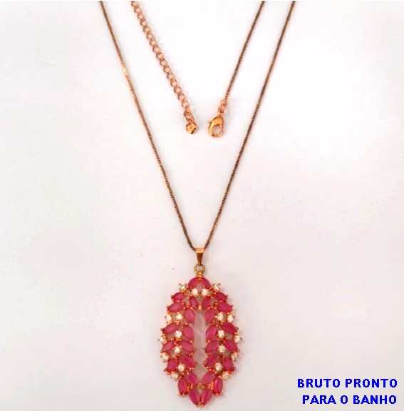 GARGANTILHA NO BRUTO PRONTO PARA O BANHO(CX158)- GARGANTILHA CORRENTE VENEZIANA 45CM - COM O PINGENTE COM PINGENTE TODO CRAVEJADO 4X2,5CM- PESO TOTAL 8.8GR - BRU24643