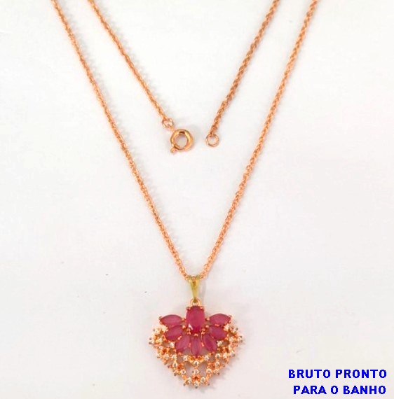 GARGANTILHA NO BRUTO PRONTO PARA O BANHO(CX158)- GARGANTILHA CORRENTE VENEZIANA 45CM - COM O PINGENTE COM PINGENTE TODO CRAVEJADO 2X2CM- PESO TOTAL 5.6GR - BRU24645