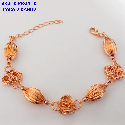 PULSEIRA NO BRUTO PRONTO PARA O BANHO(CX158)- PULSEIRA DELICADA COM VARIAS PEDRAS DE CRISTAL SEXTAVADOS - TAMANHO 18CM- PESO TOTAL 2.9GR - BRU24648