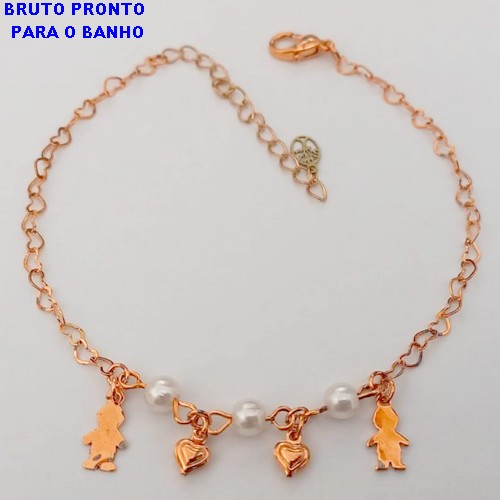 PULSEIRA NO BRUTO PRONTO PARA O BANHO(CX158)- PULSEIRA DELICADA COM BADULAQUES - TAMANHO 18CM- PESO TOTAL 2.3GR - BRU24650