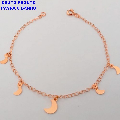 PULSEIRA NO BRUTO PRONTO PARA O BANHO(CX158)- PULSEIRA DELICADA COM BADULAQUES - TAMANHO 18CM- PESO TOTAL 1.4GR - BRU24651