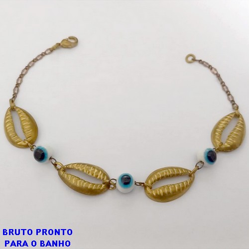 PULSEIRA NO BRUTO PRONTO PARA O BANHO(CX158)- PULSEIRA DELICADA COM BUZIOS E OLHO GREGO - TAMANHO 18CM- PESO TOTAL 2,4GR - BRU24653