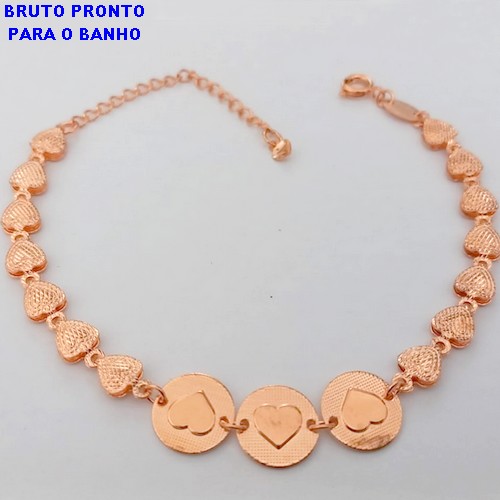 PULSEIRA NO BRUTO PRONTO PARA O BANHO(CX158)- PULSEIRA DELICADA COM TREIS CORAÇÃO- TAMANHO 18CM- PESO TOTAL 5.5GR - BRU24654