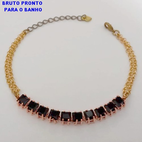 PULSEIRA NO BRUTO PRONTO PARA O BANHO(CX159)- PULSEIRA COM CORRENTE DUPLA COM ZIRCONIA NEGRA - TAMANHO 18CM- PESO TOTAL 6,5GR - BRU24662