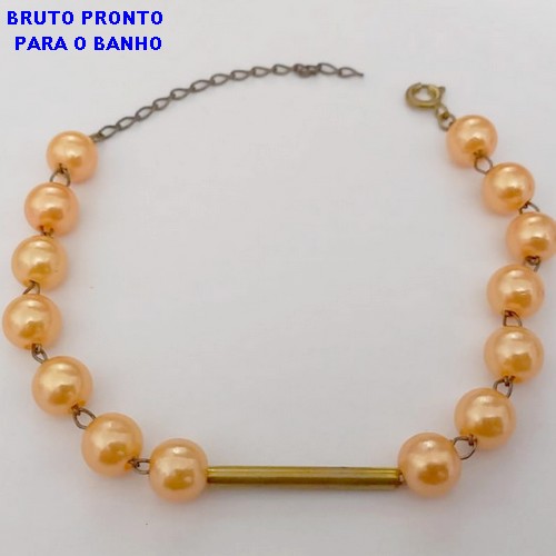 PULSEIRA NO BRUTO PRONTO PARA O BANHO(CX159)- PULSEIRA COM PEROLAS DE 8MM CARAMELO - TAMANHO 18CM- PESO TOTAL 4.7GR - BRU24663