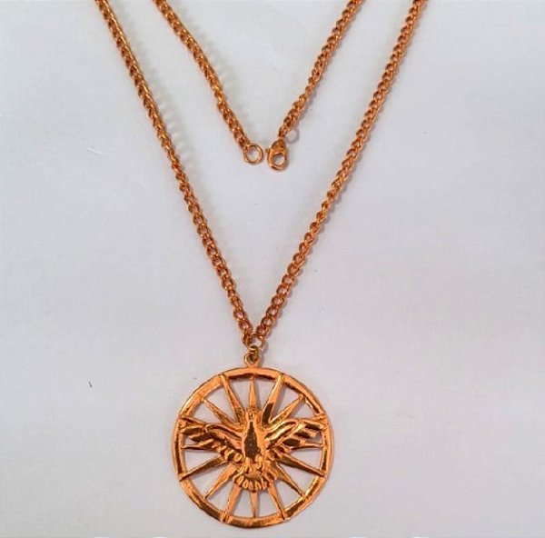 GARGANTILHA NO BRUTO PRONTO PARA O BANHO(CX159)- GARGANTILHA COM MEDALHA DO ESPIRITO SANTO GRANDE 4,5CM E CORRENTE DE 70CM - TAMANHO 70CM- PESO TOTAL 35.6GR - BRU24664