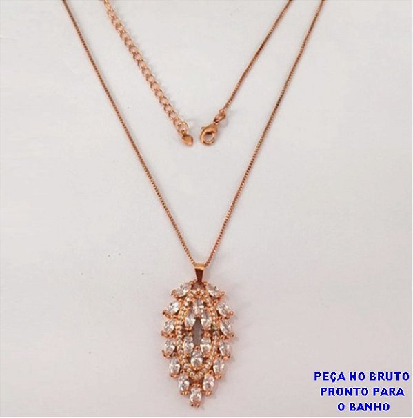 GARGANTILHA NO BRUTO PRONTO PARA O BANHO(CX159)- GARGANTILHA COM PINGENTE TODO CRAVEJADO E CORRENTE VENEZIANA DE 45CM- PESO TOTAL 7.8GR - BRU24665