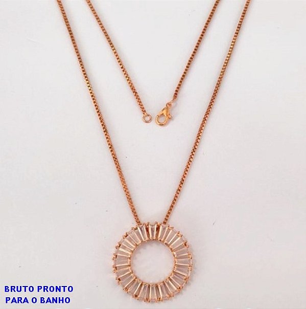 GARGANTILHA NO BRUTO PRONTO PARA O BANHO(CX159)- GARGANTILHA COM PINGENTE TODO CRAVEJADO E CORRENTE VENEZIANA DE 45CM- PESO TOTAL 7.9GR - BRU24667