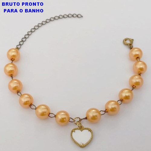 PULSEIRA NO BRUTO PRONTO PARA O BANHO(CX159)- PULSEIRA COM PEROLAS E UM CORAÇÃO 18CM - PESO TOTAL 4.4GR - BRU24674