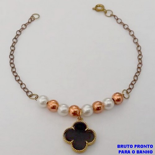 PULSEIRA NO BRUTO PRONTO PARA O BANHO(CX159)- PULSEIRA COM PEROLAS DE 4MM E UM VAN CLEEF - PULSEIRA DE 18CM - PESO TOTAL 2.7GR - BRU24675