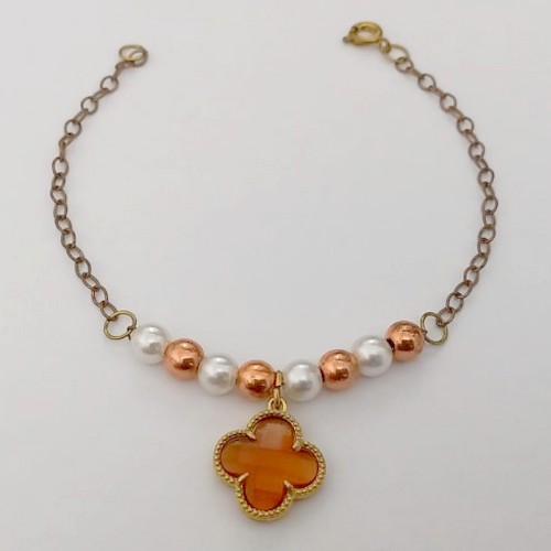 PULSEIRA NO BRUTO PRONTO PARA O BANHO(CX159)- PULSEIRA COM PEROLAS DE 4MM E UM VAN CLEEF - PULSEIRA DE 18CM - PESO TOTAL 2.7GR - BRU24677