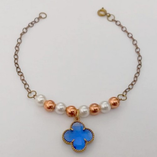 PULSEIRA NO BRUTO PRONTO PARA O BANHO(CX159)- PULSEIRA COM PEROLAS DE 4MM E UM VAN CLEEF - PULSEIRA DE 18CM - PESO TOTAL 2.7GR - BRU24678