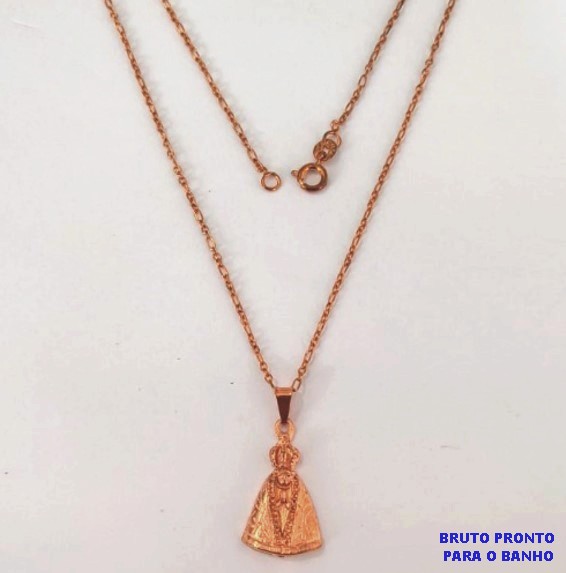 GARGANTILHA NO BRUTO PRONTO PARA O BANHO(CX159)- GARGANTILHA COM CORRENTE CADEADO DE 45CM + PINGENTE DE NOSSA SENHORA APARECIDA DE 2CM - PESO TOTAL 3.9GR - BRU24682