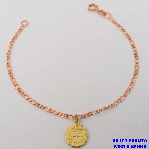 PULSEIRA NO BRUTO PRONTO PARA O BANHO(CX159)- COM CORRENTE 3X1 SUPER DELICADA COM PINGENTE DEUS TE GUIE DE 18CM - PESO TOTAL 1.7GR - BRU24684