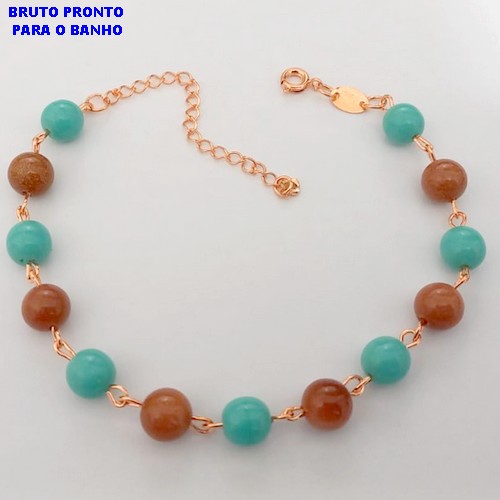 PULSEIRA NO BRUTO PRONTO PARA O BANHO(CX159)- COM SEIS PEDRA NATURAL(pedra do sol)E SETE PEDRA DE PORCELANA / TAMANHO 18CM - PESO TOTAL 10.8GR - BRU24687