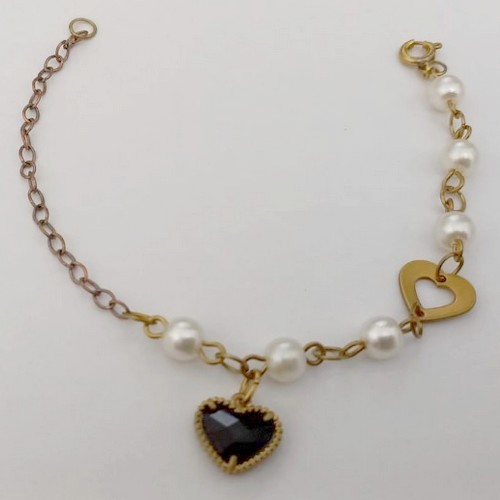 PULSEIRA NO BRUTO PRONTO PARA O BANHO(CX159)- COM PEROLA DE 4MM E CORAÇÃO DE 10MM / TAMANHO 18CM - PESO TOTAL 2,7GR - BRU24689