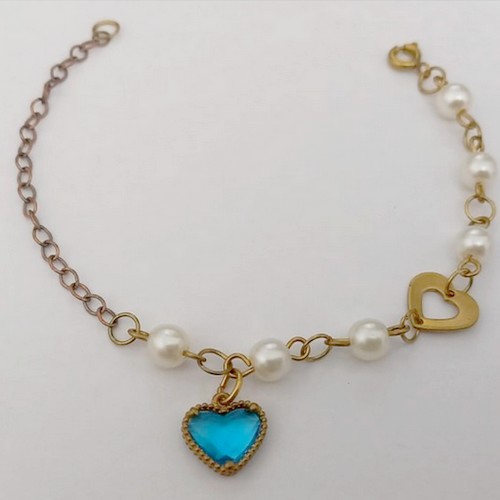 PULSEIRA NO BRUTO PRONTO PARA O BANHO(CX159)- COM PEROLA DE 4MM E CORAÇÃO DE 10MM / TAMANHO 18CM - PESO TOTAL 2,7GR - BRU24690