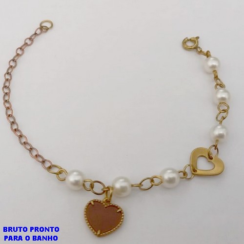 PULSEIRA NO BRUTO PRONTO PARA O BANHO(CX159)- COM PEROLA DE 4MM E CORAÇÃO DE 10MM / TAMANHO 18CM - PESO TOTAL 2,7GR - BRU24691