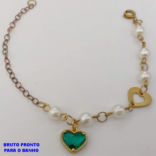 PULSEIRA NO BRUTO PRONTO PARA O BANHO(CX159)- COM PEROLA DE 4MM E CORAÇÃO DE 10MM / TAMANHO 18CM - PESO TOTAL 2,7GR - BRU24693