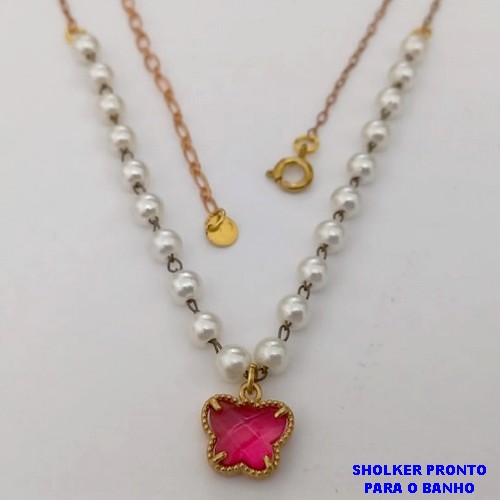 SHOCKER NO BRUTO PRONTO PARA O BANHO(CX160)- EM PEROLA DE 10MM PINGENTE DE BORBOLETA EM VIDRO / TAMANHO 40CM - PESO TOTAL 3.8GR - BRU24695