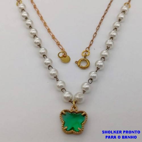 SHOCKER NO BRUTO PRONTO PARA O BANHO(CX160)- EM PEROLA DE 10MM PINGENTE DE BORBOLETA EM VIDRO / TAMANHO 40CM - PESO TOTAL 3.8GR - BRU24696