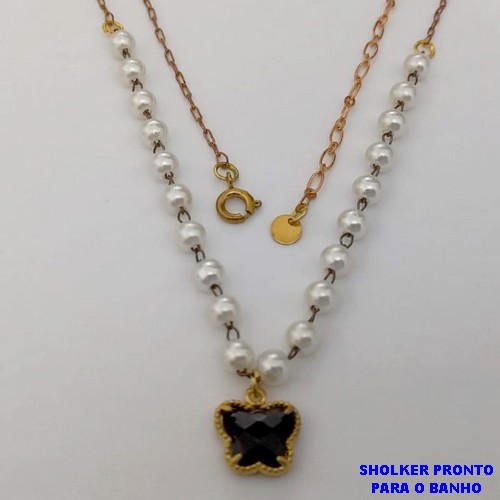 SHOCKER NO BRUTO PRONTO PARA O BANHO(CX160)- EM PEROLA DE 10MM PINGENTE DE BORBOLETA EM VIDRO / TAMANHO 40CM - PESO TOTAL 3.8GR - BRU24697