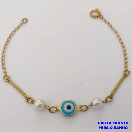 PULSEIRA NO BRUTO PRONTO PARA O BANHO(CX160)- COM PEROLA DE 4MM E OLHO GREGO/ TAMANHO 18CM - PESO TOTAL 2,0GR - BRU24715